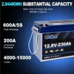 WEIZE 12V 230Ah Bluetooth LiFePO4 Lithium Battery âââ€?200A BMS & Low-Temp Protection, Deep Cycle, Peak 600A, Perfect for RVs, Solar & Off-Grid Adventures - Image 6