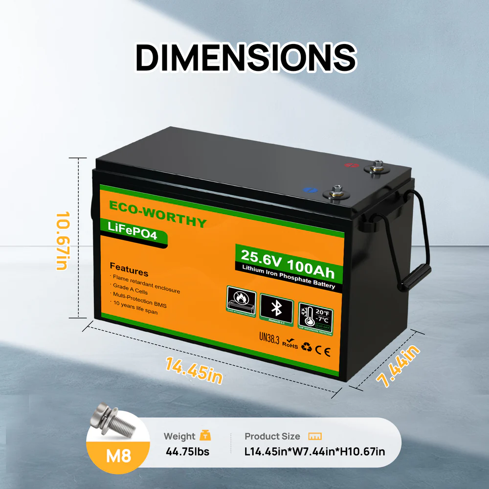 24V 100Ah LiFePO4 Lithium Battery Upgraded Bluetooth Version and Low-Temp Protection - Image 3
