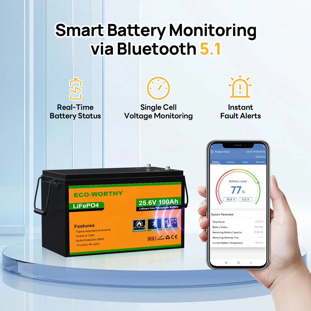 24V 100Ah LiFePO4 Lithium Battery Upgraded Bluetooth Version and Low-Temp Protection - Image 4